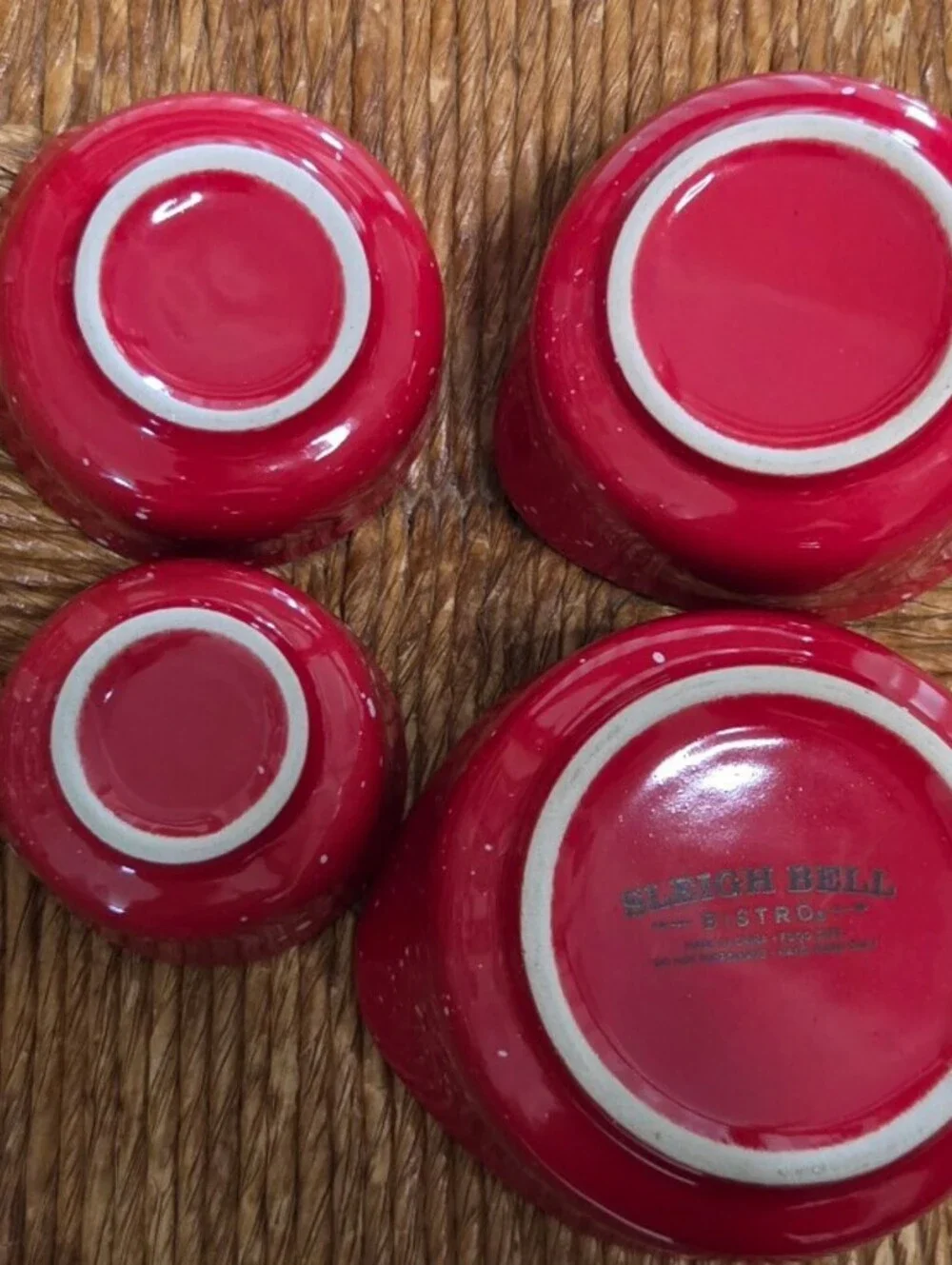 Sleigh Bell Bistro Set of 4 Red Ceramic Measuring Cups with White Interior